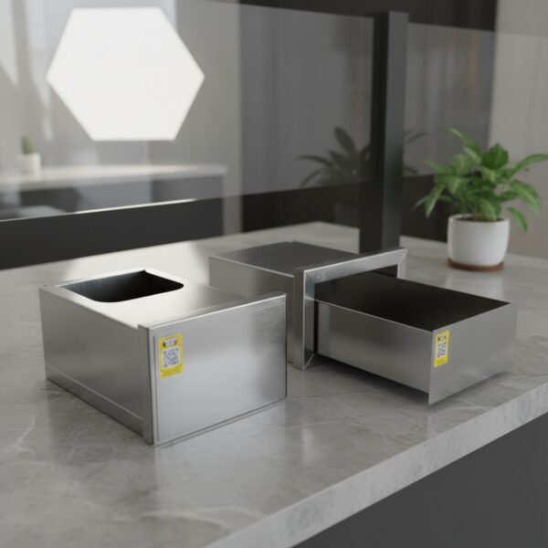 Cajas metálicas de acero inoxidable modernas para almacenamiento minimalista en hogar u oficina