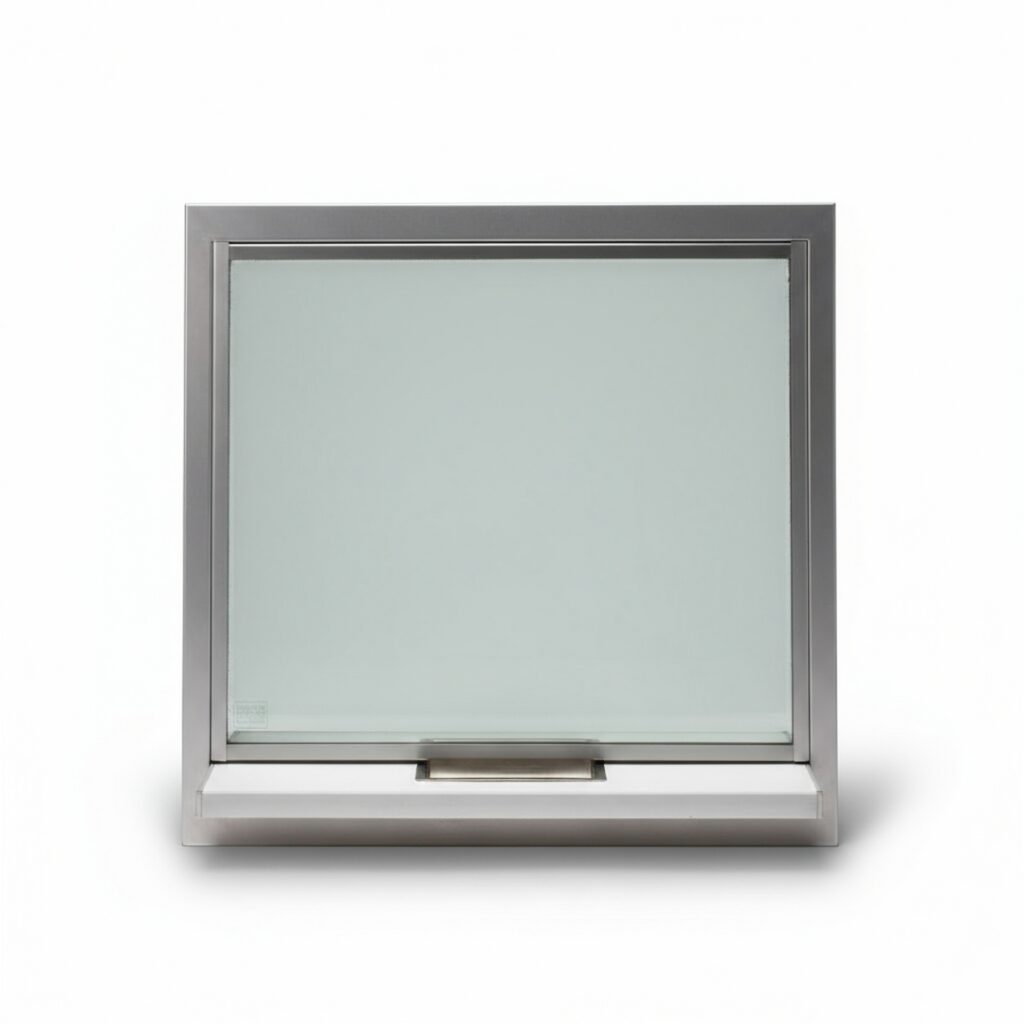 Marco metálico moderno con vidrio esmerilado, diseño minimalista y elegante para interiores contemporáneos.