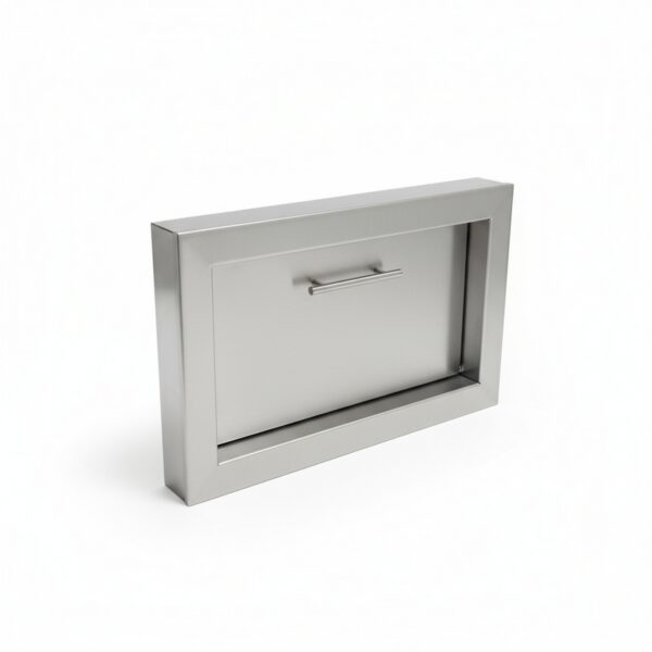 Puerta metálica moderna de acero inoxidable, diseño minimalista para hogares y negocios.